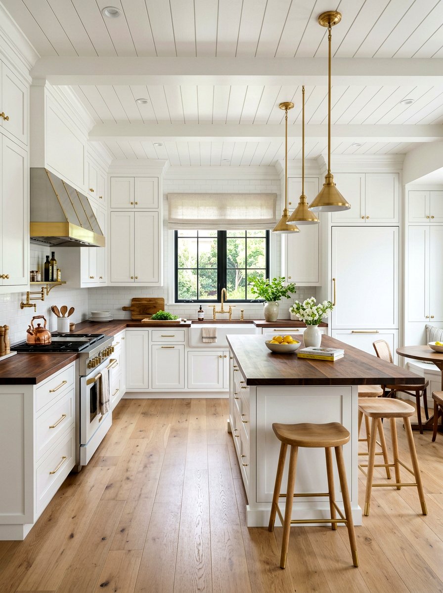 White kitchen with walnut counters - 30 butcher block countertop ideas