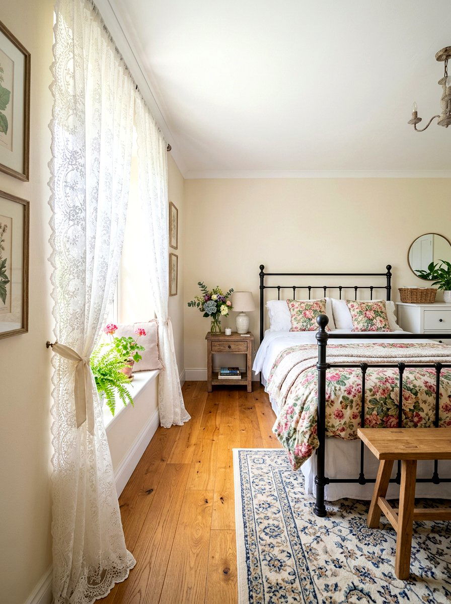 White lace curtains bedroom - 30 cottage lace bedroom ideas