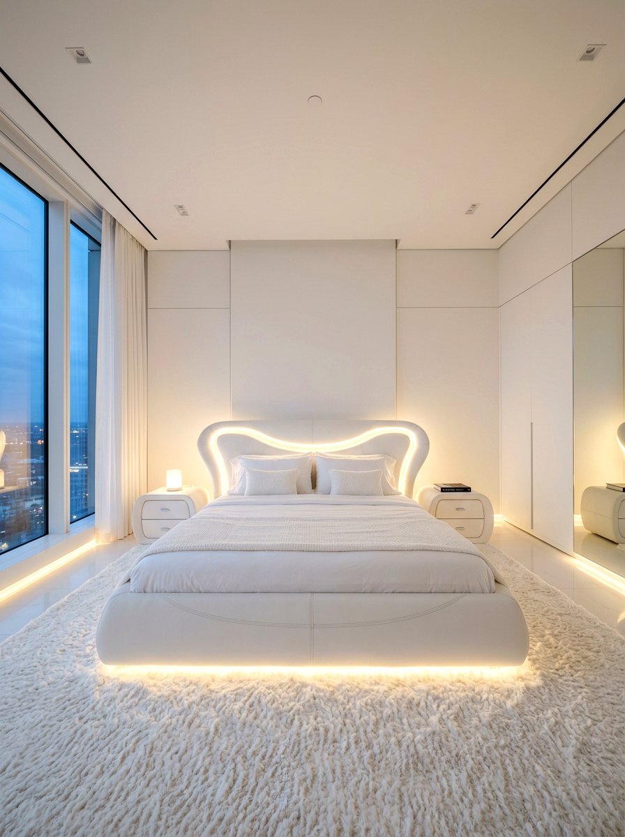 White leather futuristic bedroom set - 30 futuristic glam bedroom ideas