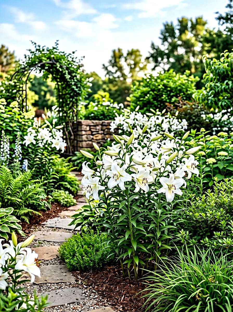 White lily garden - 30 summer bloom garden ideas