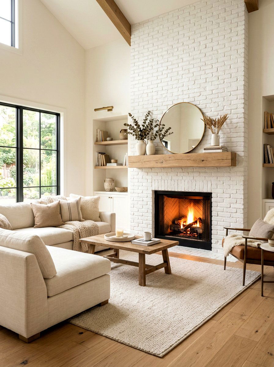 White limewash brick fireplace - 30 limewashed brick wall ideas