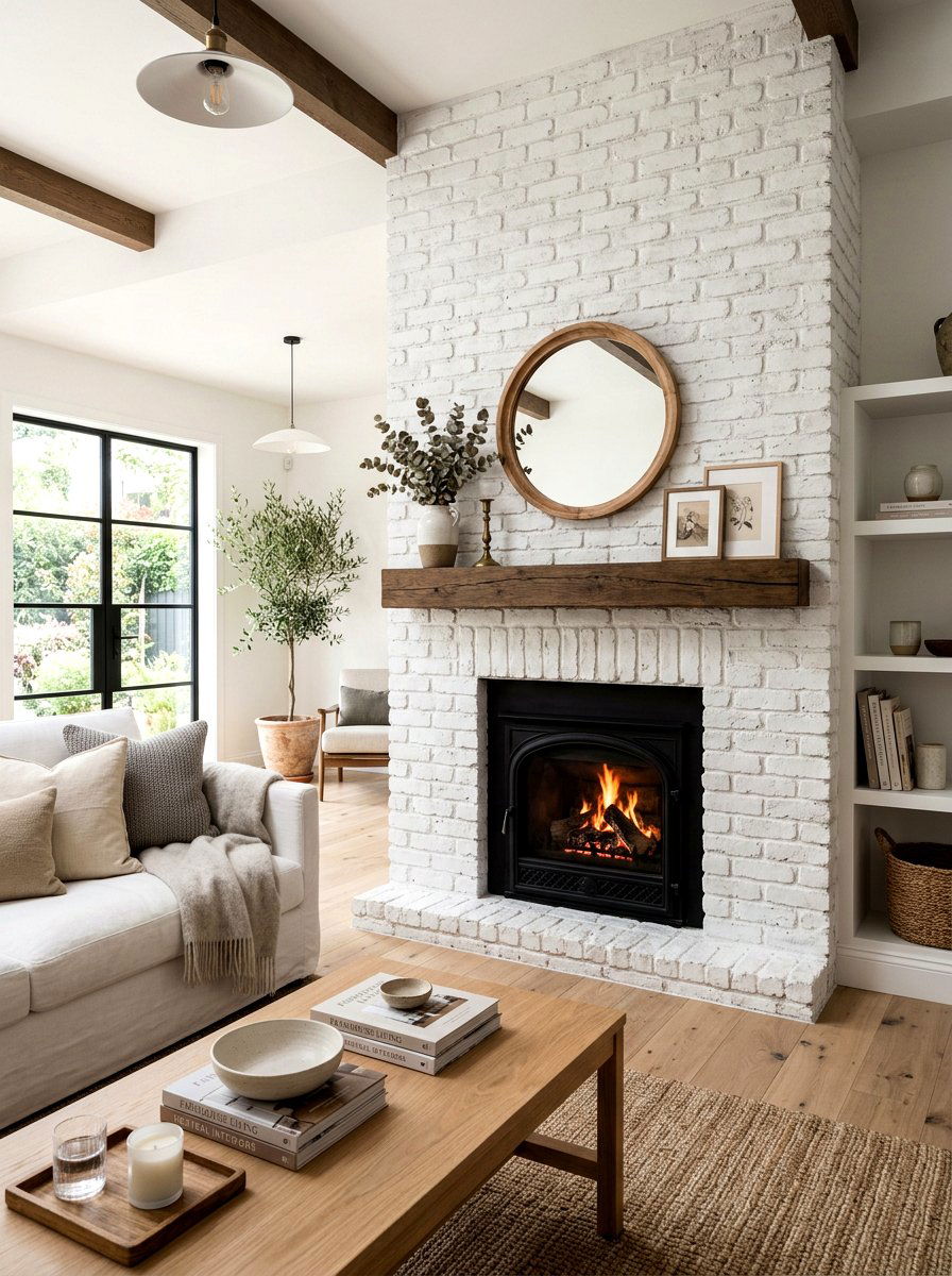 White limewash brick fireplace - 30 limewash fireplace ideas
