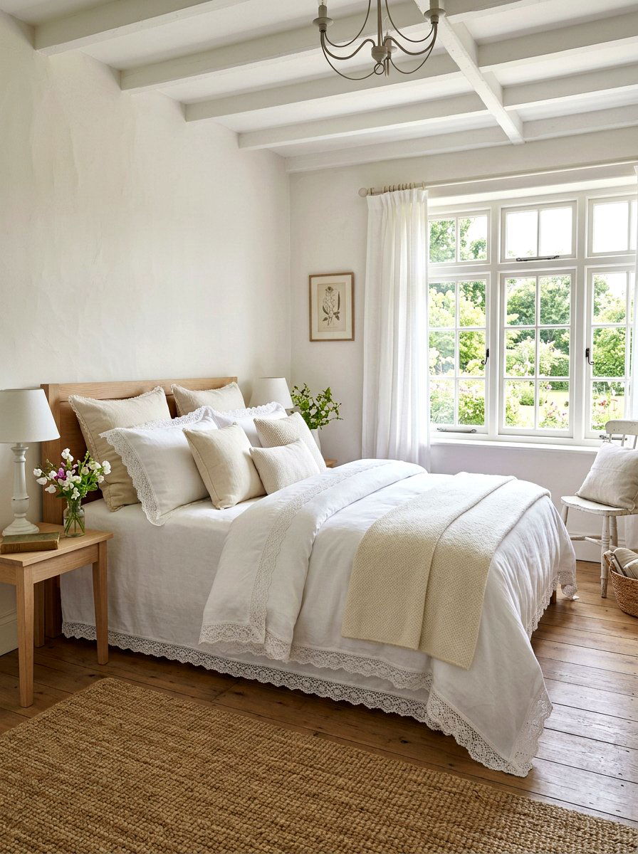 White linen bedding - 30 romantic cottage bedroom ideas