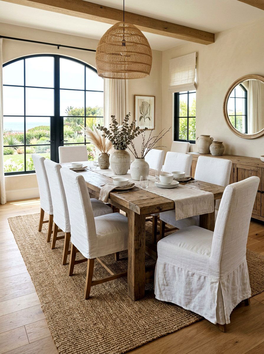 White linen slipcover - 30 slipcovered dining chair ideas