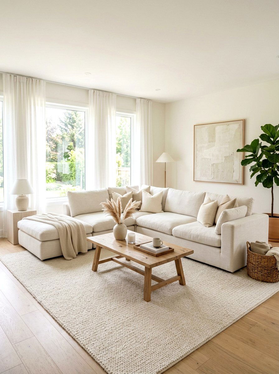 White linen sofa living room - 30 sun washed living room ideas