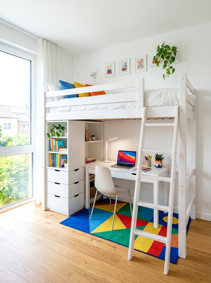 White loft bed with storage and desk - 30 loft bed office combo ideas