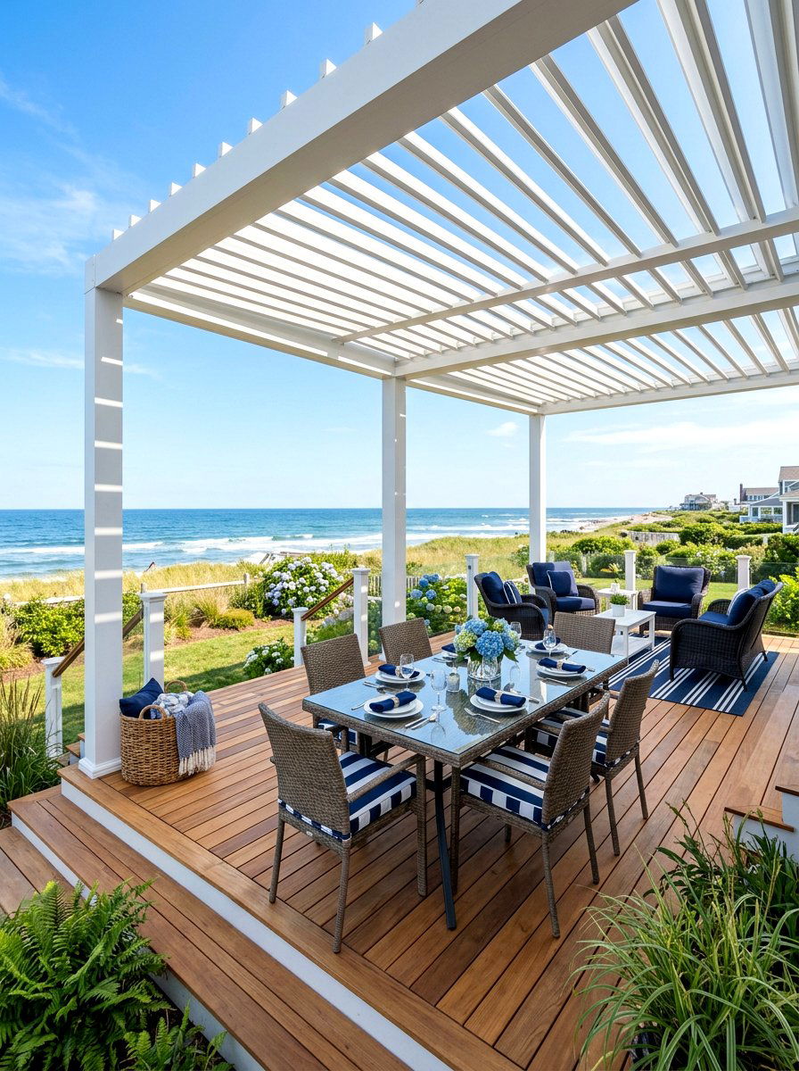 White louvered pergola over deck - 30 louvered pergola ideas