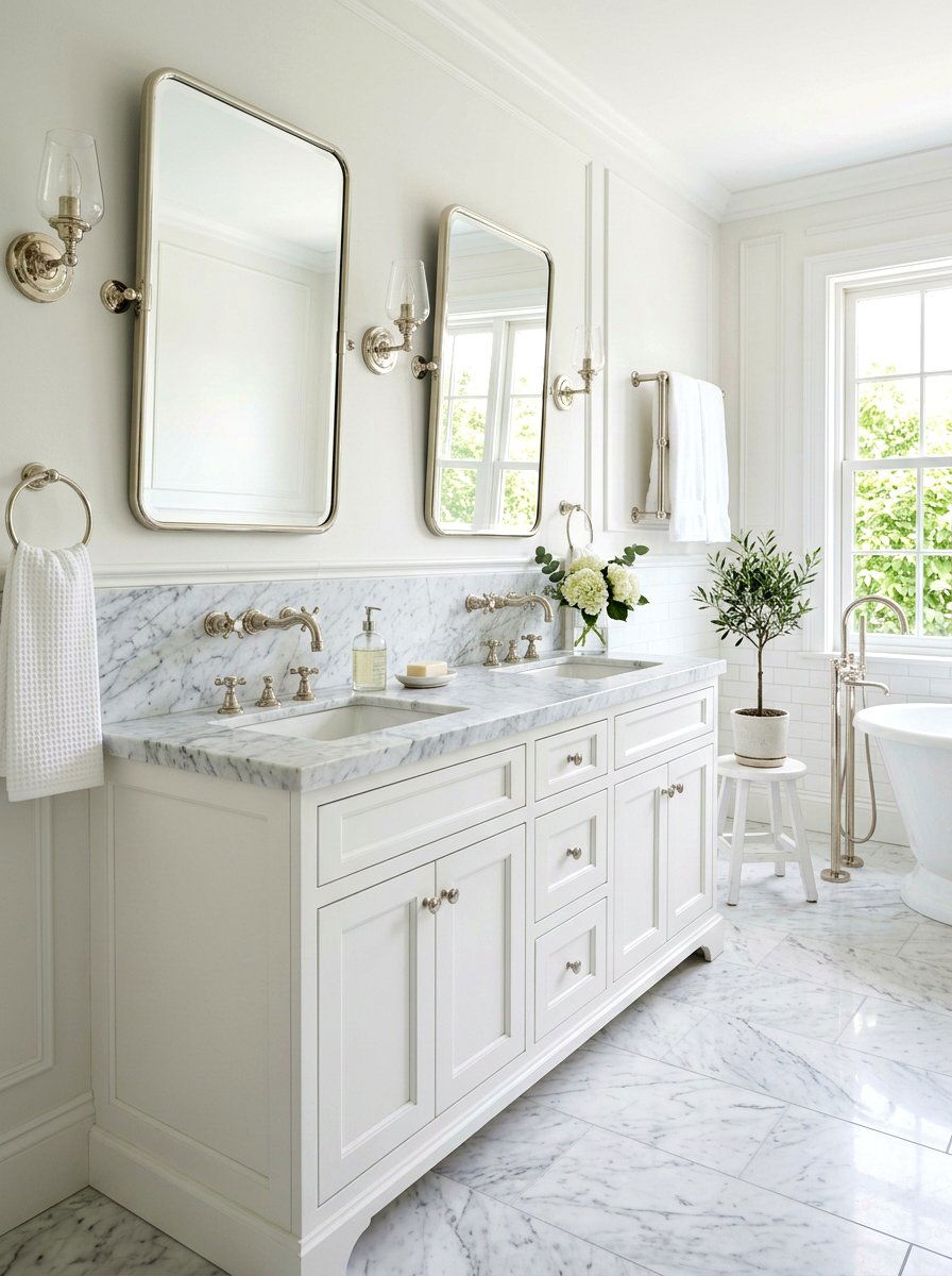 White marble bathroom vanity - 30 coastal grandmother bathroom ideas