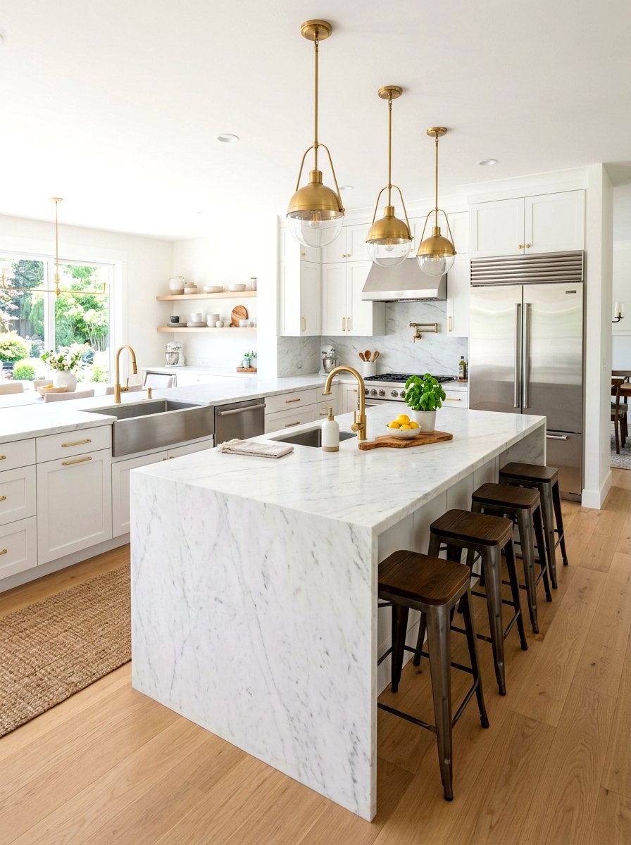 White marble kitchen island with sink - 30 kitchen island with sink ideas