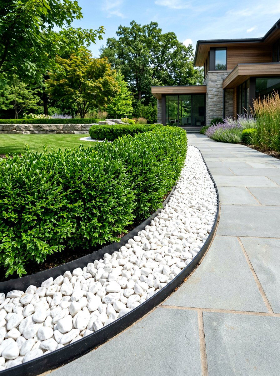 White marble pebble border - 30 stone mulch border ideas