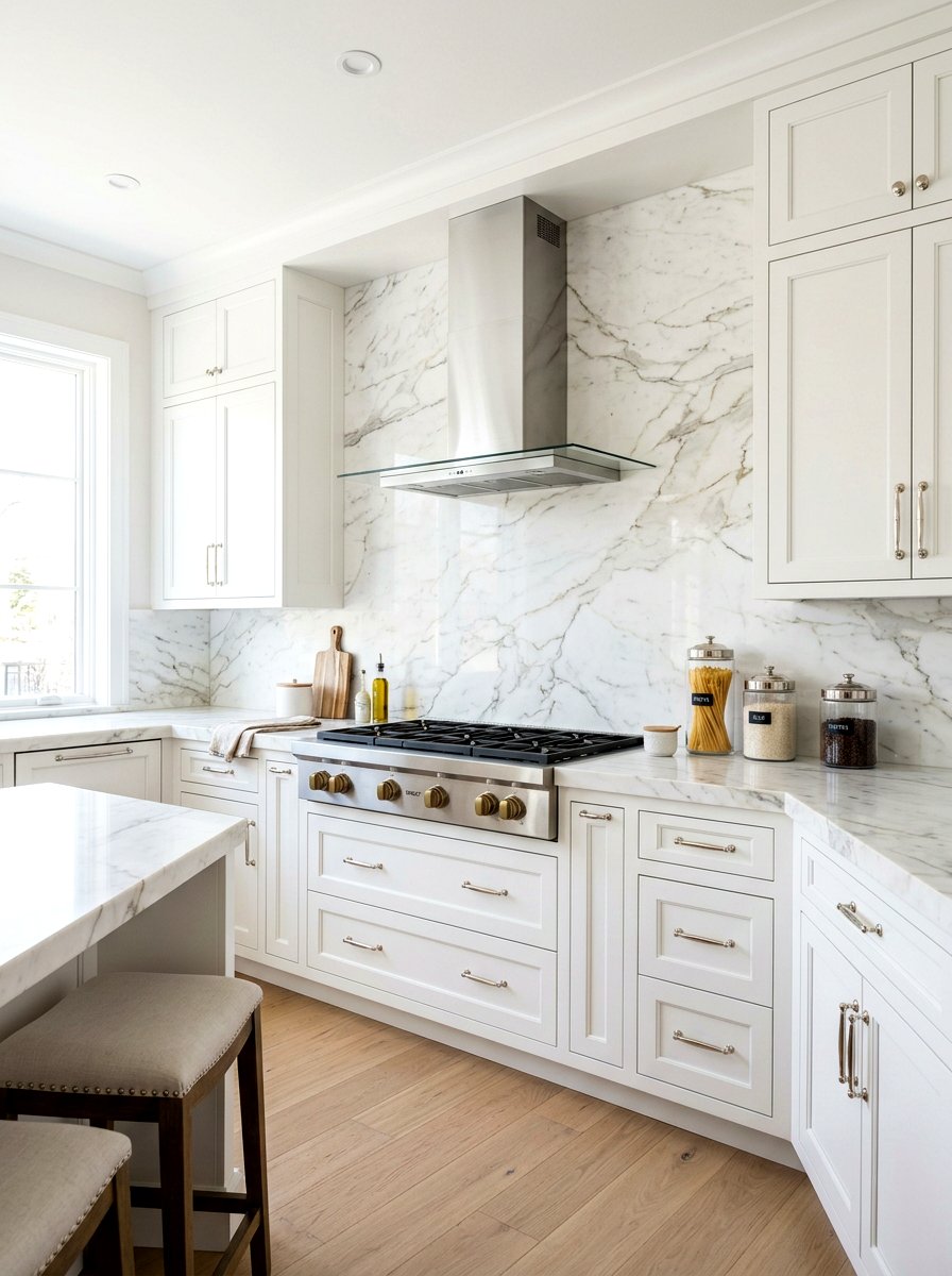 White marble slab backsplash - 30 slab stone backsplash ideas