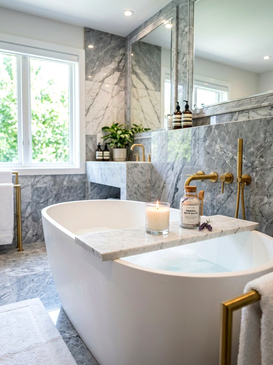 White marble tub tray - 30 tub tray styling ideas