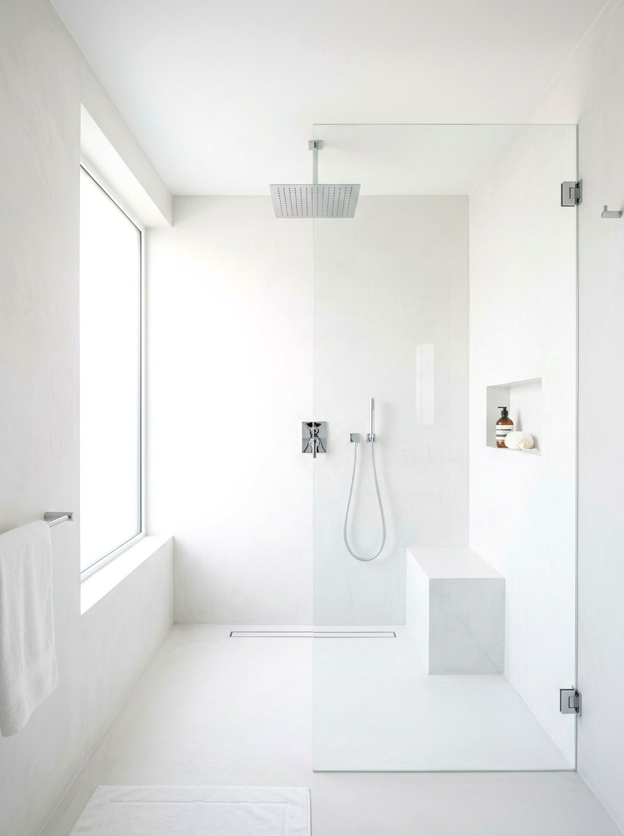 White microcement shower - 30 microcement shower ideas