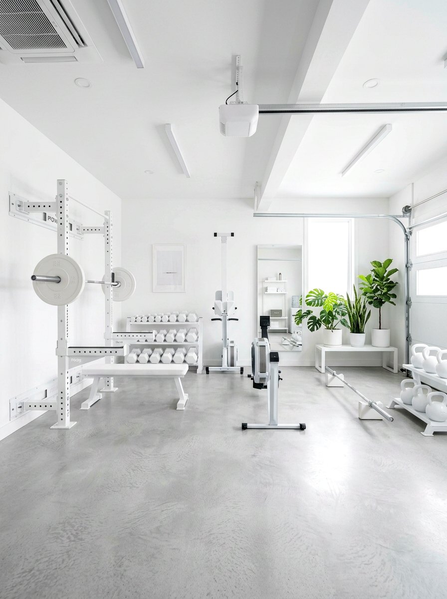 White minimalist garage gym - 30 garage gym ideas