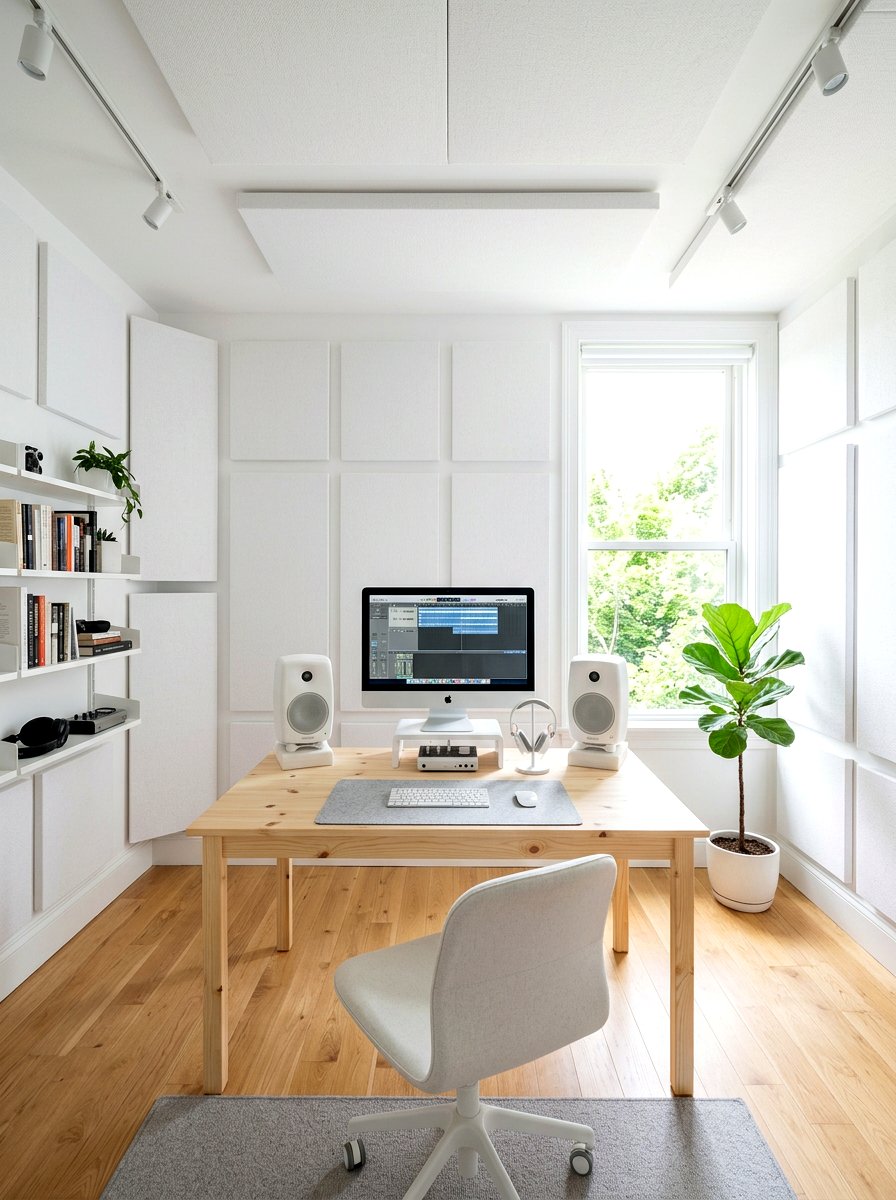 White minimalist recording area - 30 recording room ideas