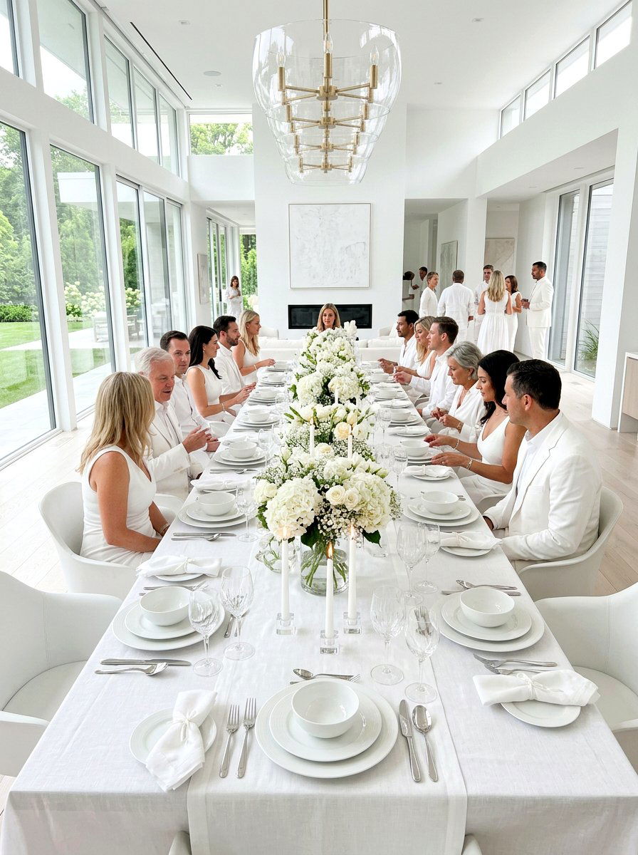 White monochromatic dinner party - 30 romantic dinner party ideas at home