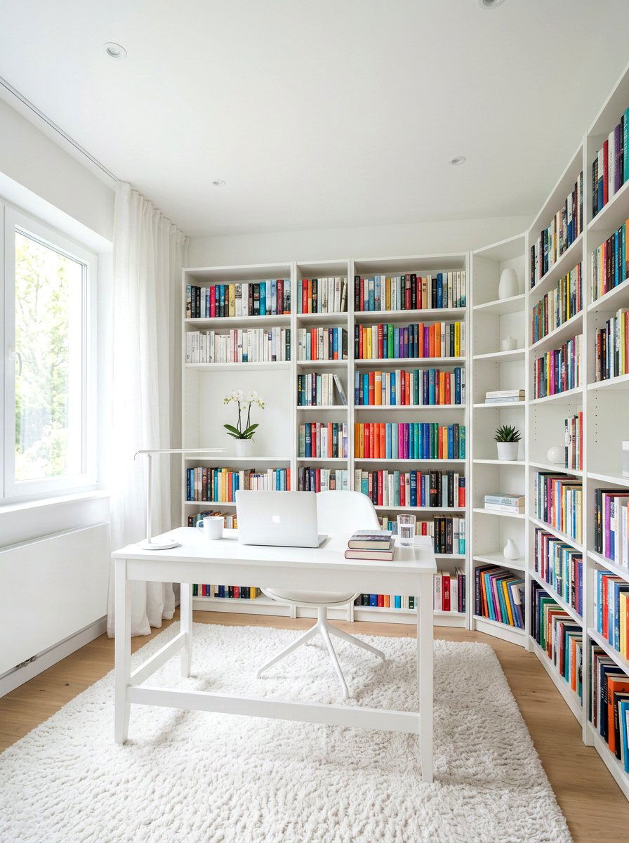 White monochrome library office - 30 book lover office ideas