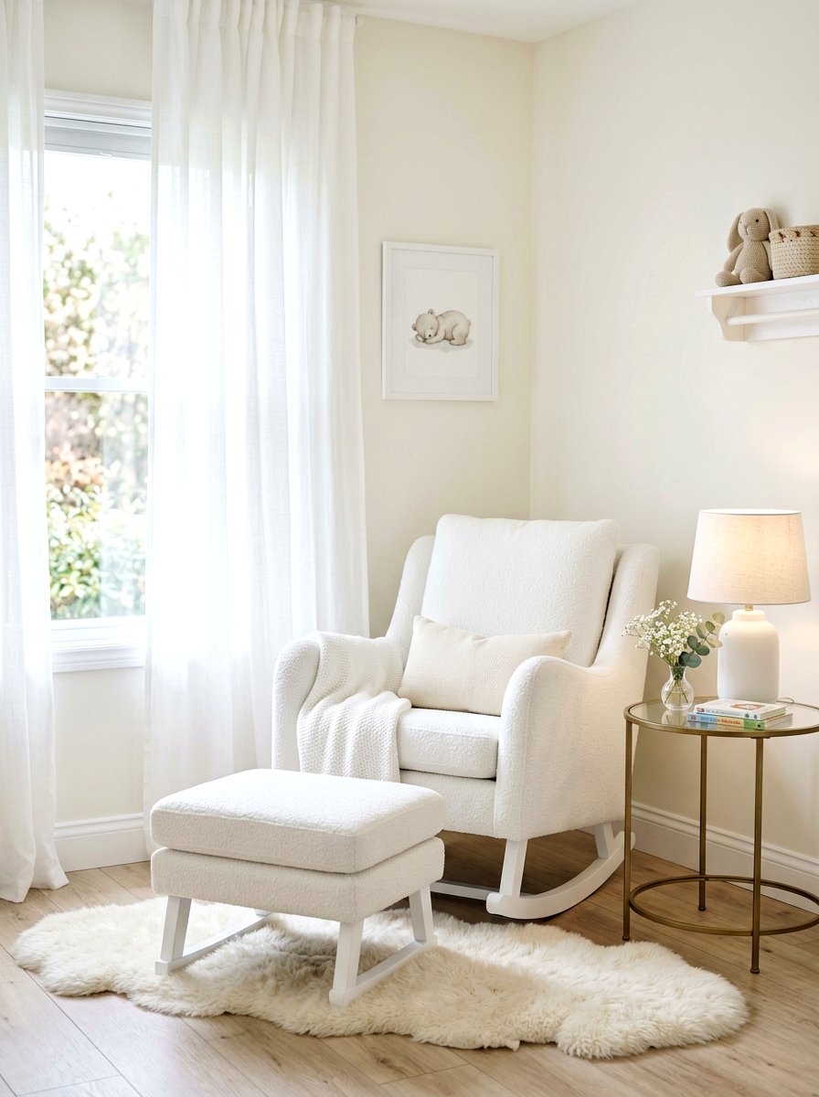 White nursery rocker with ottoman - 30 nursery rocking chair corner ideas