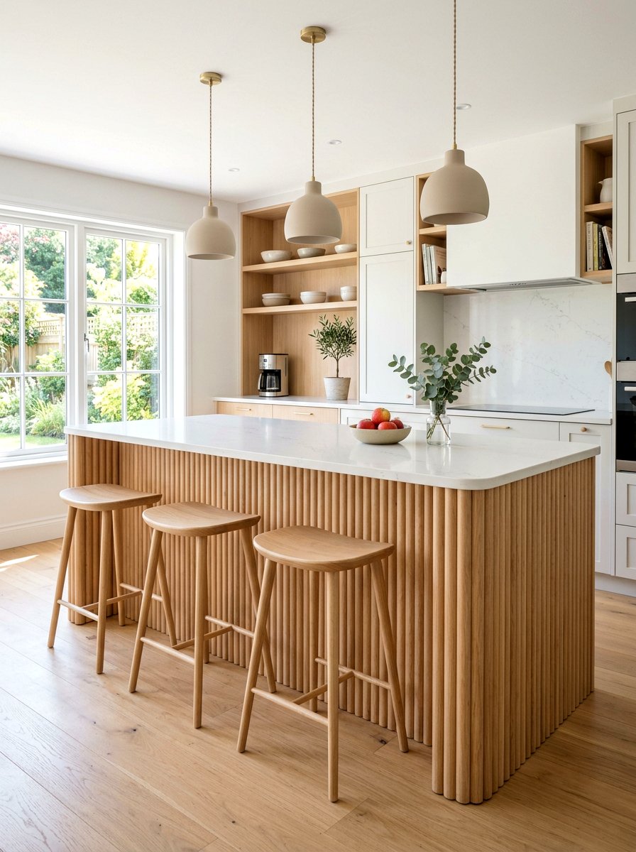 White oak fluted kitchen island - 30 fluted kitchen island ideas