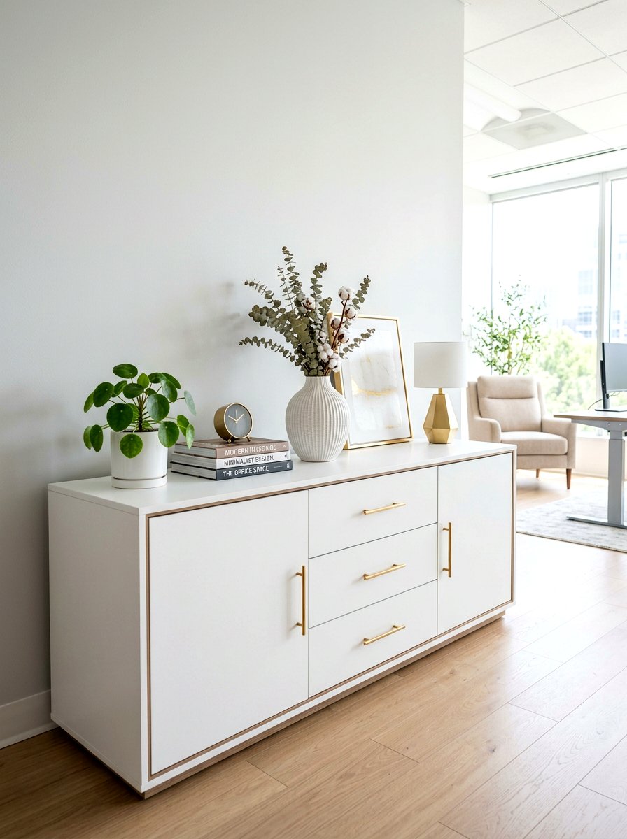 White office credenza decor - 30 office credenza styling ideas