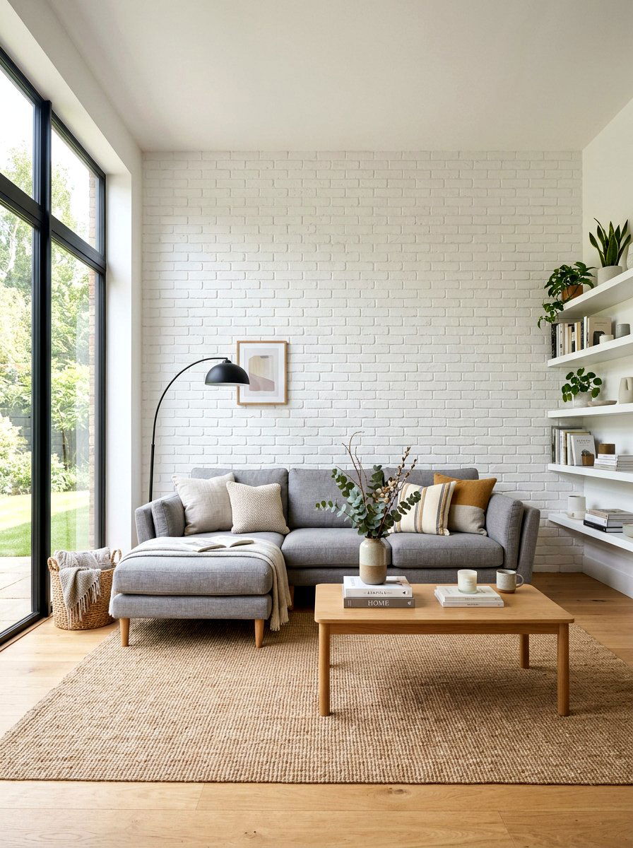 White painted brick wall - 30 exposed brick living room ideas