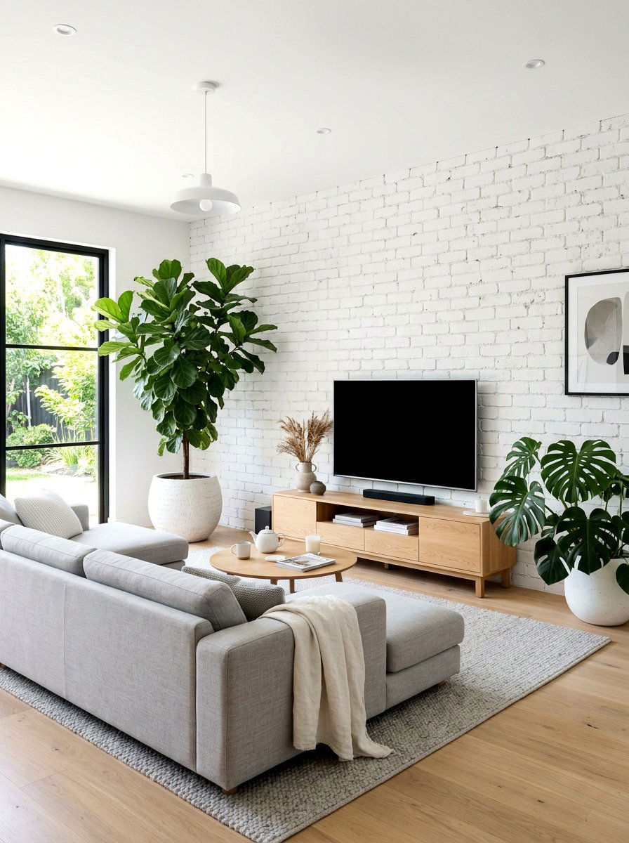 White painted brick wall - 30 brick accent wall ideas