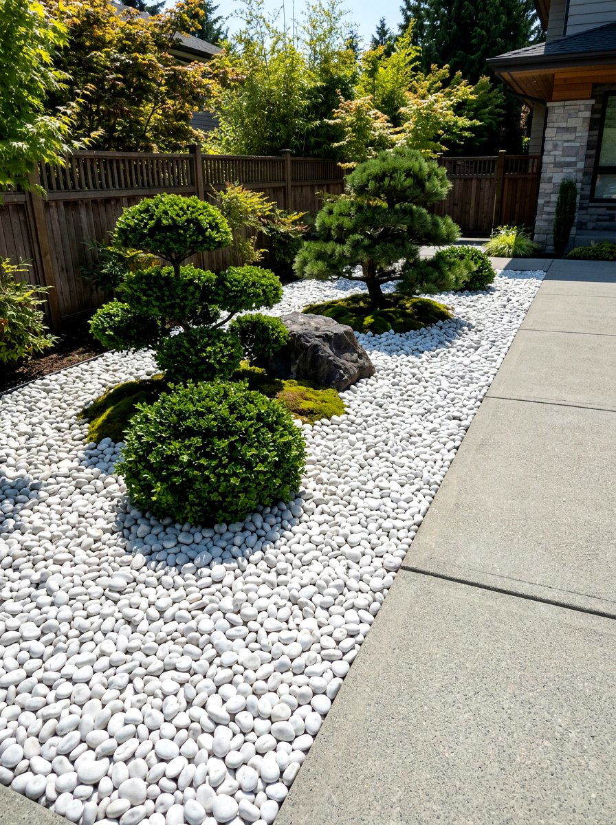 White pebble garden bed - 30 warm minimalist garden ideas