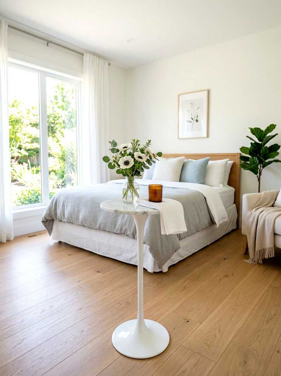 White pedestal stand - 30 guest room nightstand ideas