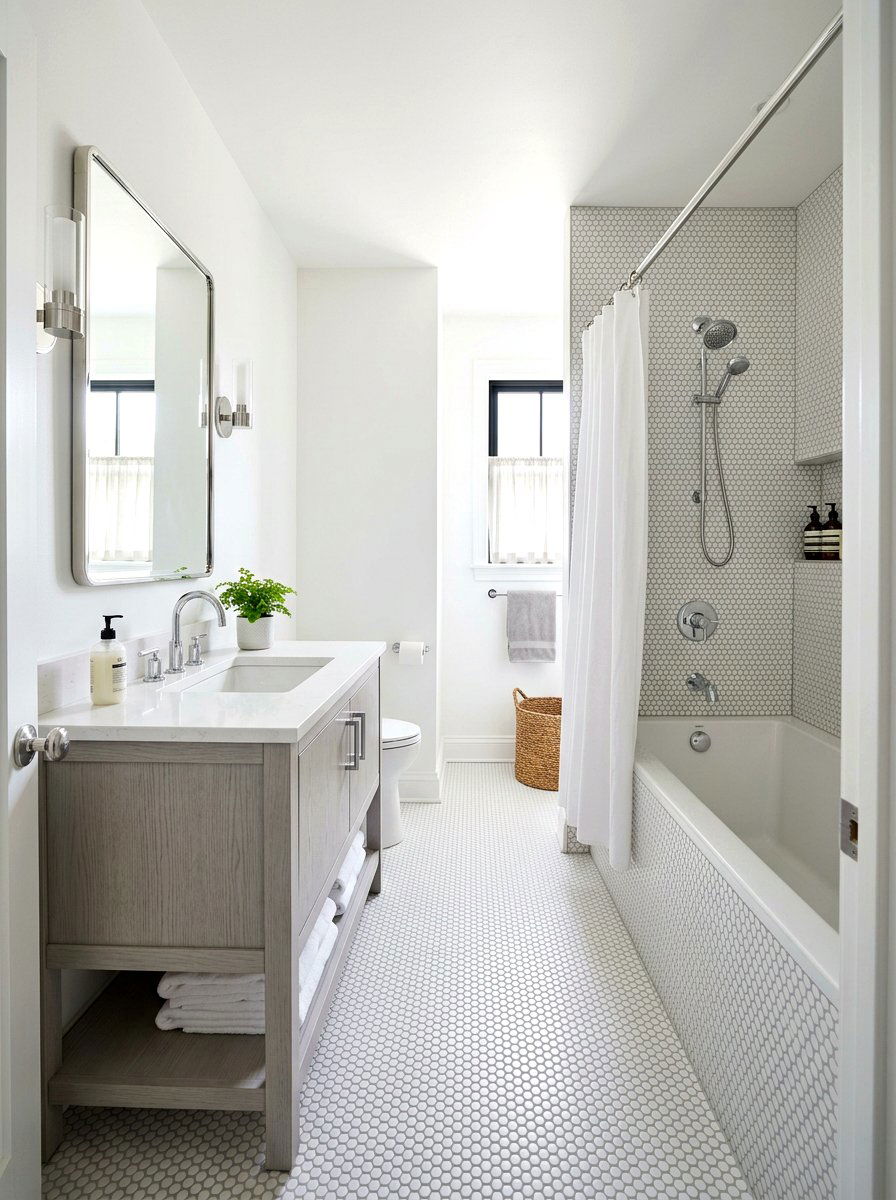 White penny tile bathroom - 30 alcove tub styling ideas