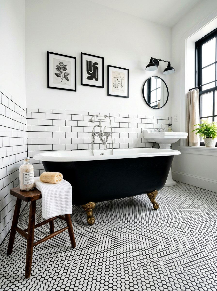 White penny tile black grout - 30 penny tile bathroom ideas