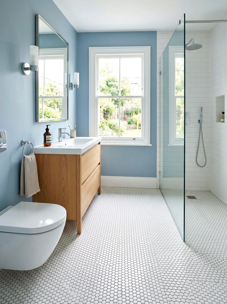 White penny tile floor - 30 penny tile bathroom ideas