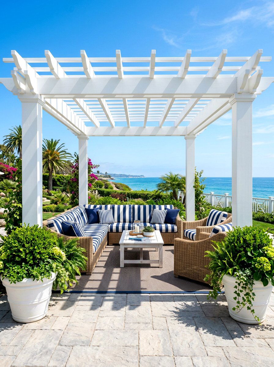 White pergola lounge - 30 pergola lounge area ideas