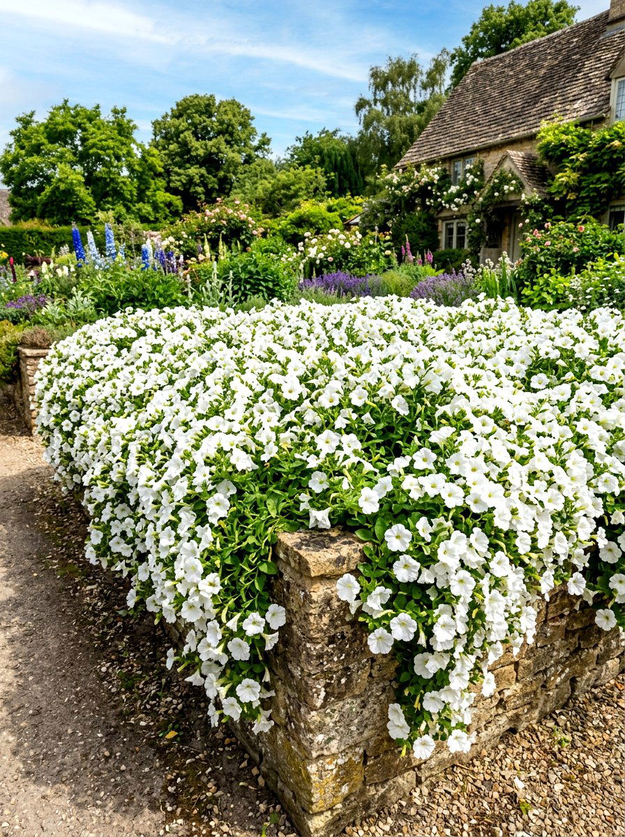 White petunia garden bed - 30 white garden border ideas