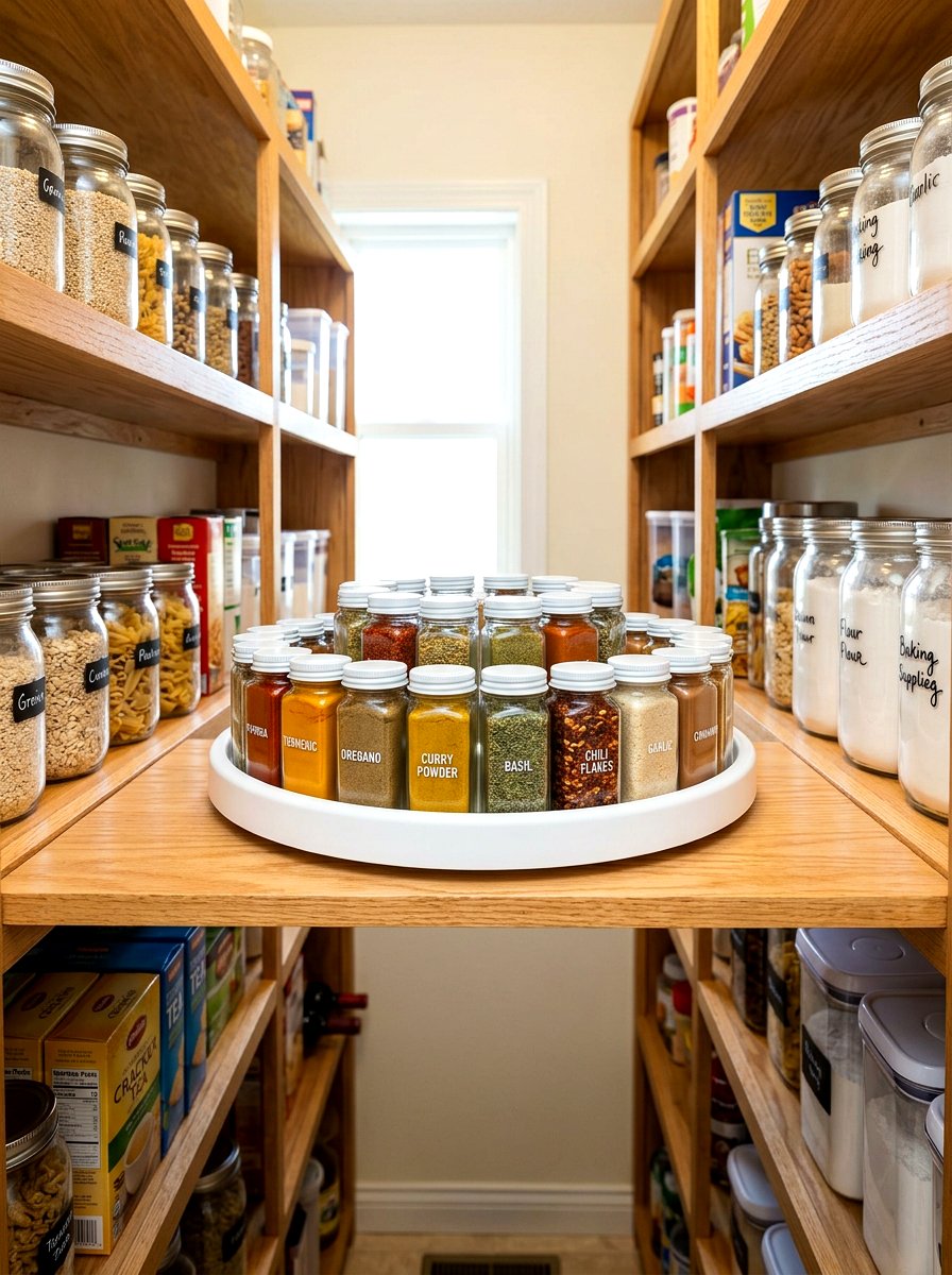 White plastic turntable for spices - 30 lazy Susan pantry ideas
