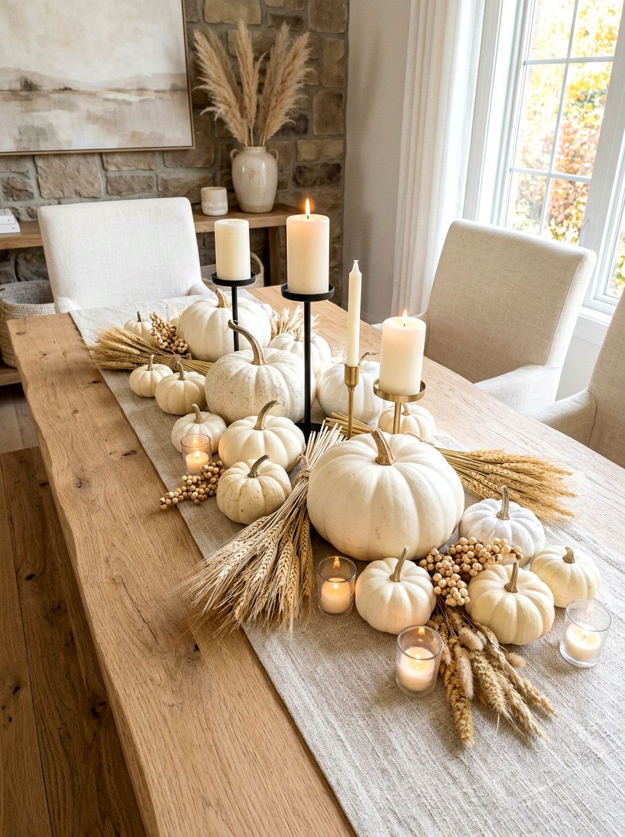 White pumpkin decor - 30 neutral tablescape ideas