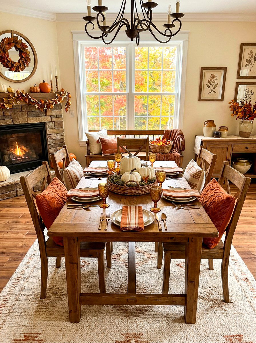 White pumpkin woven tray - 30 simple centerpiece dining ideas