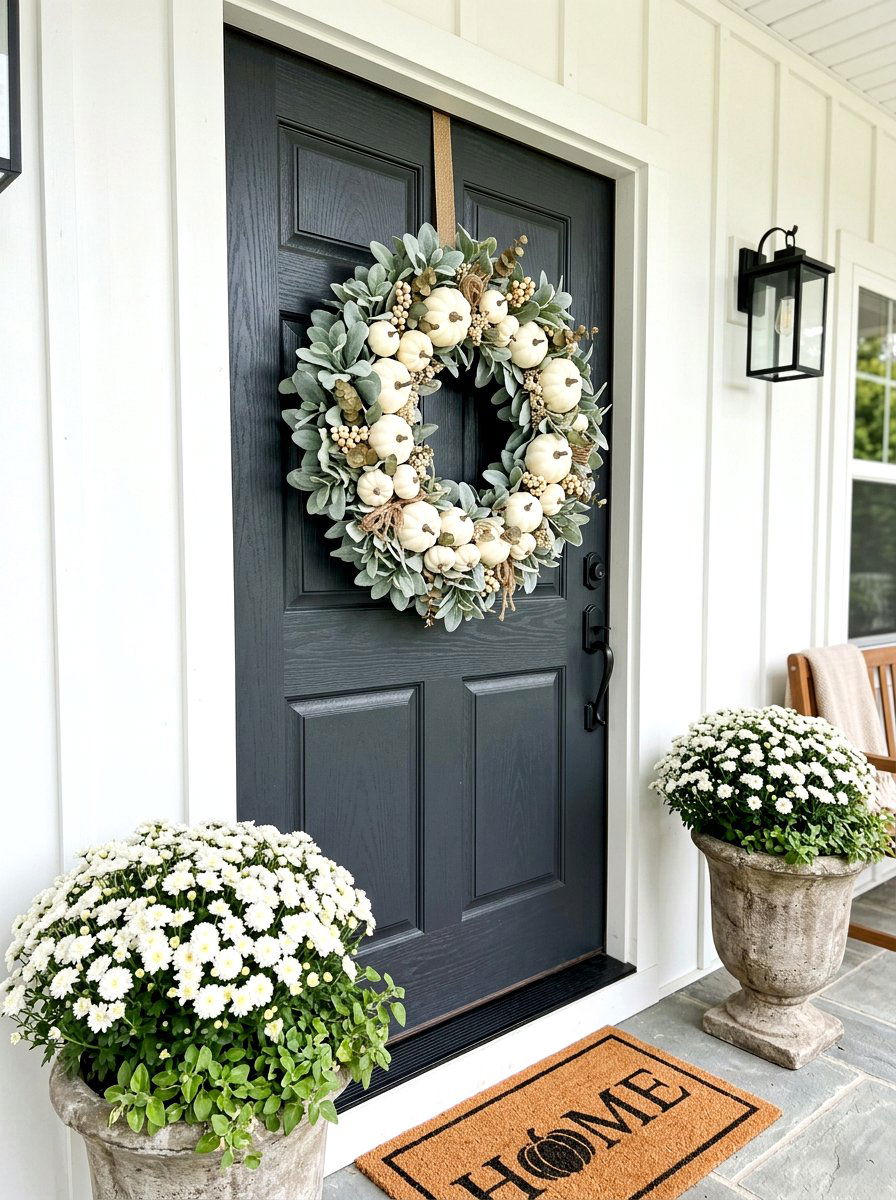 White pumpkin wreath - 30 fall wreath ideas