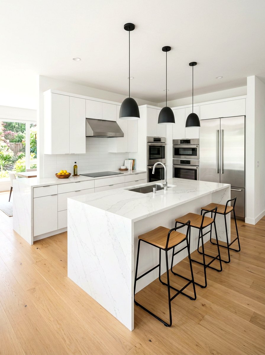 White quartz countertop - 30 quartz kitchen ideas