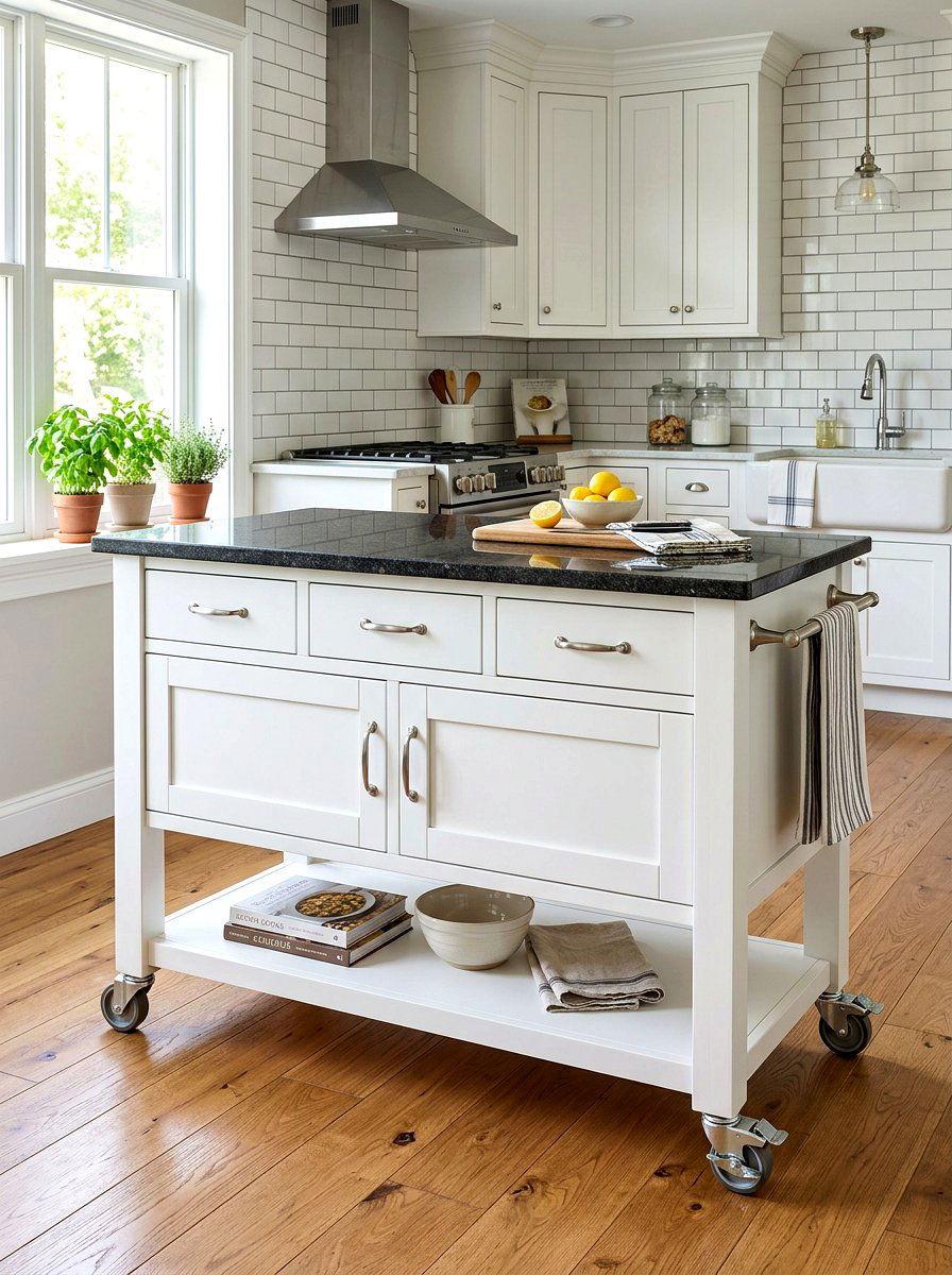 White rolling kitchen island with storage - 30 movable kitchen island ideas