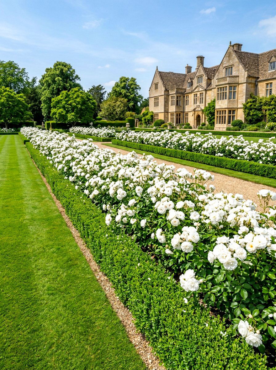 White rose border - 30 formal front garden ideas