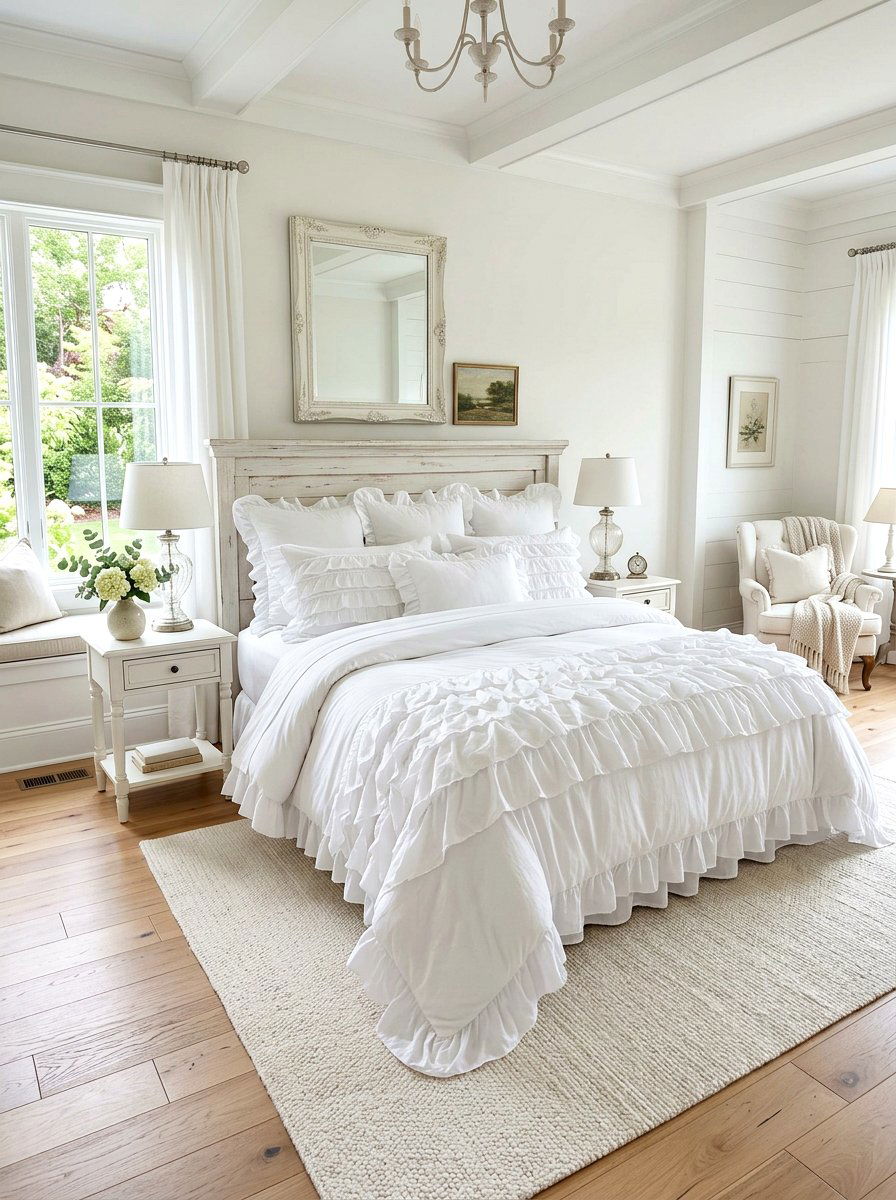 White ruffle bedding - 30 pillowy bed styling ideas