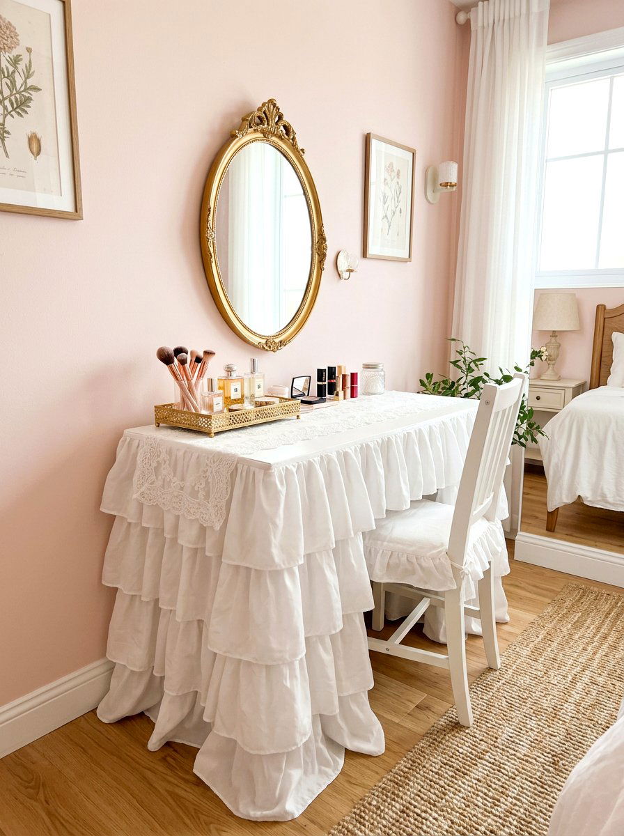 White ruffled skirt - 30 coquette vanity ideas