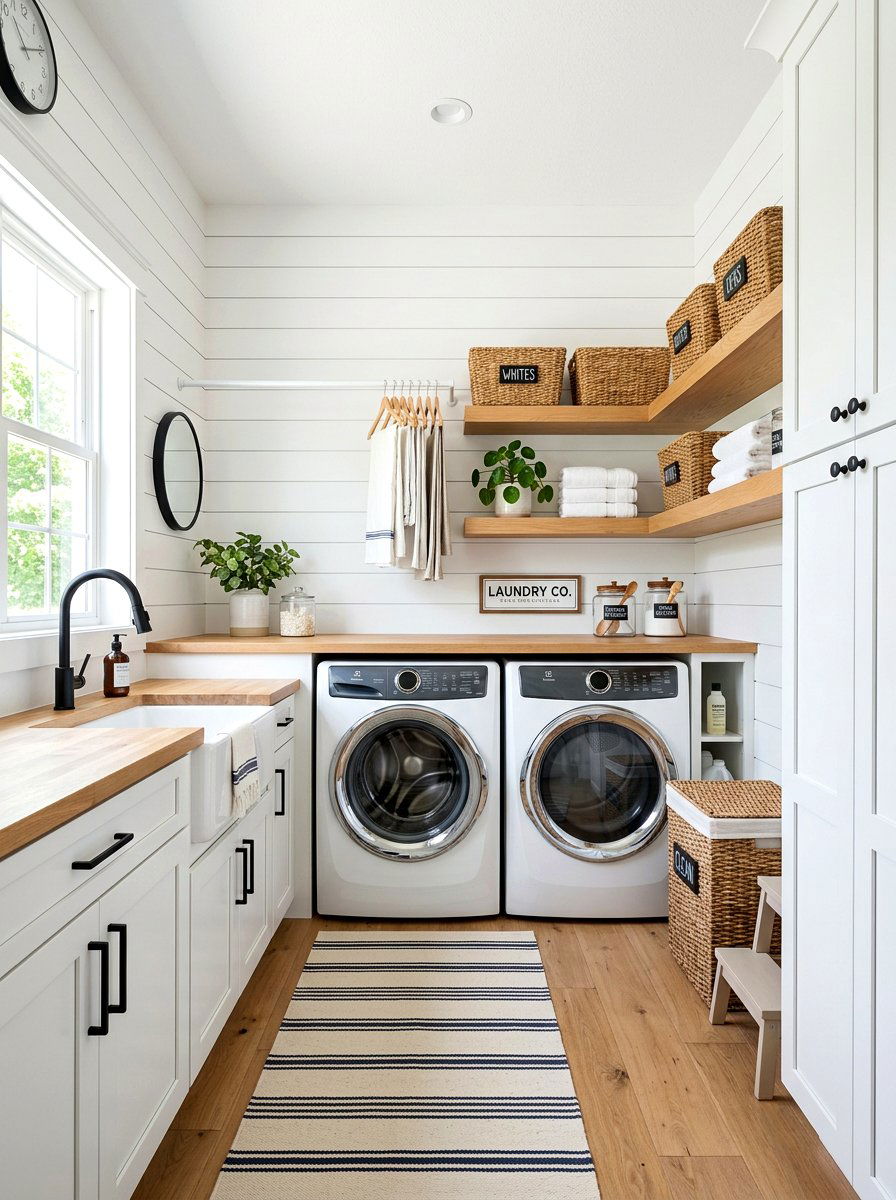 White shiplap laundry room - 30 farmhouse laundry room ideas