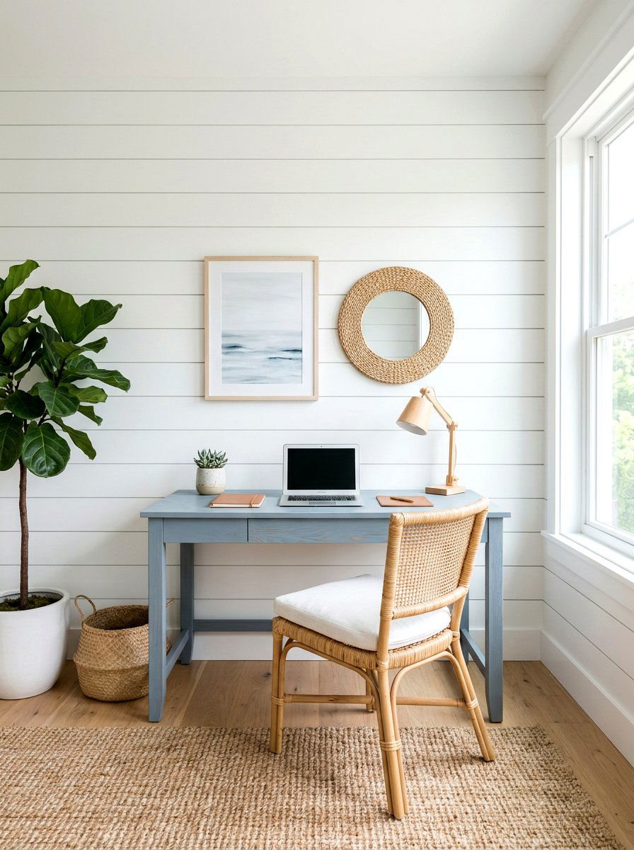 White shiplap office wall - 30 office accent wall ideas