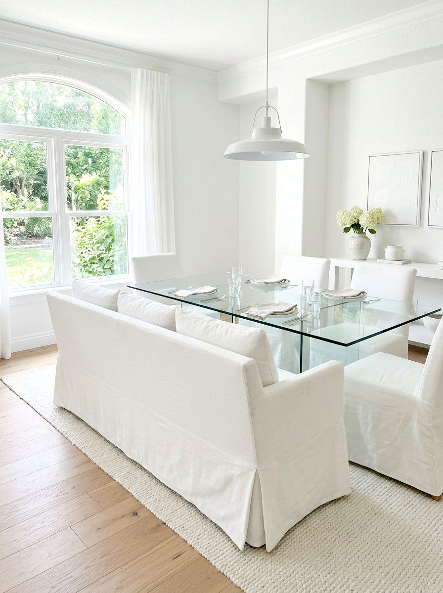 White slipcovered dining bench - 30 skirted dining bench ideas