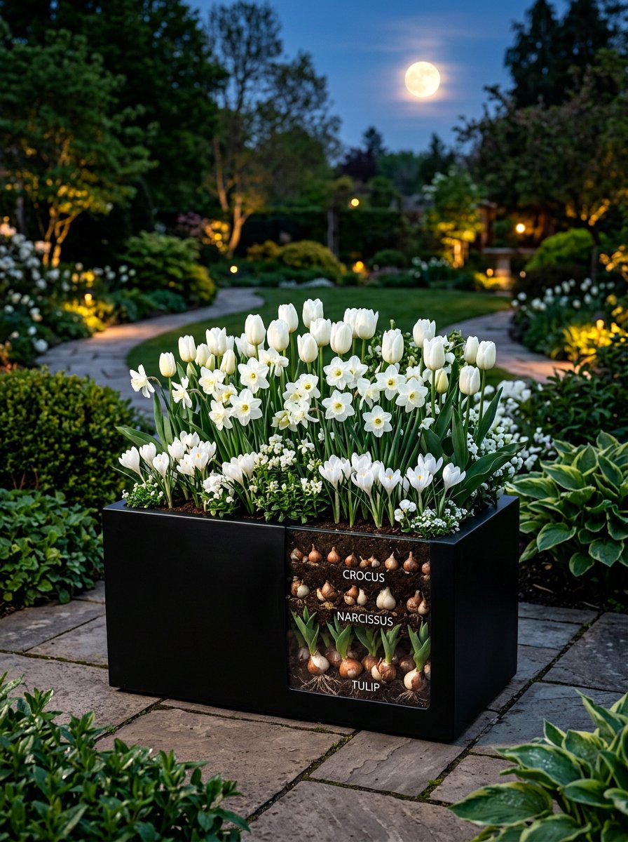 White spring bulb theme - 30 bulb layer planting ideas