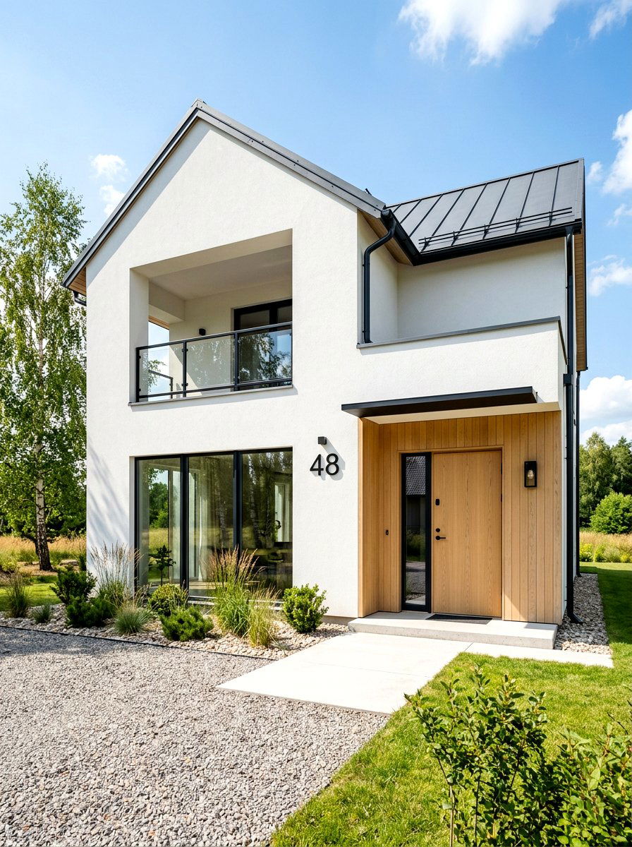 White stucco walls Scandinavian house - 30 Scandinavian house exterior ideas
