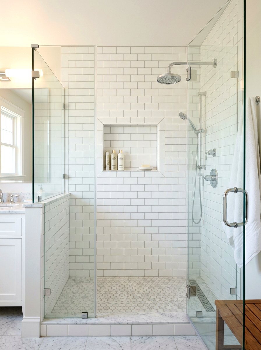 White subway tile shower - 30 coastal grandmother bathroom ideas