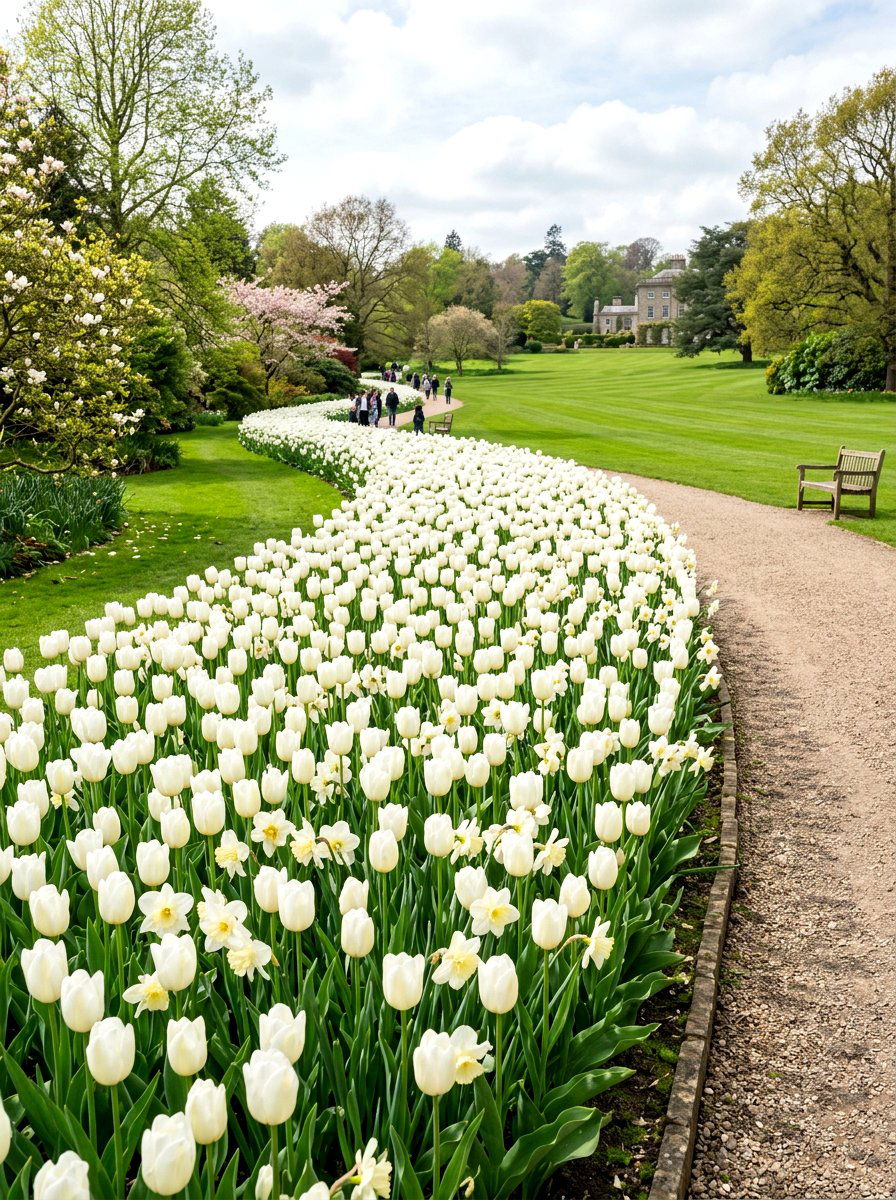 White tulip spring border - 30 white garden border ideas