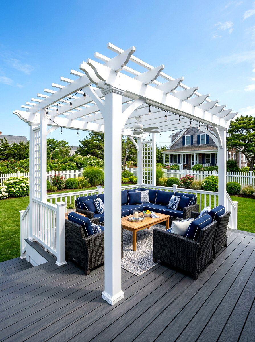 White vinyl pergola - 30 patio pergola ideas